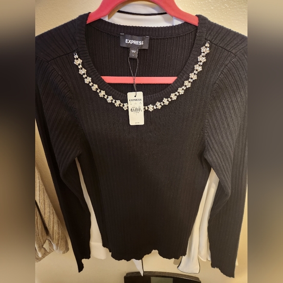 NWT Express Embellished Neckline Sweater - Picture 2 of 2